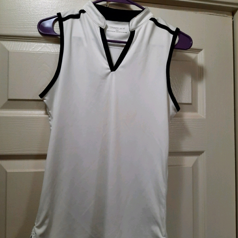 Maggie Lane white v neck performance top